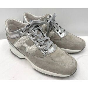 $545 Hogan Interactive Luxurious Leather Silver Sneakers Shoes Sz 39 Sz 9 USA